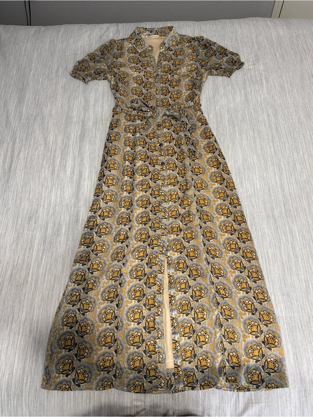 Nordstrom Daniel Rainn DR2 Mustard and Gray Floral Button-Front Maxi Dress - Picture 1 of 12